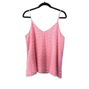 Womens Pink Cami Medium V-Neck Swiss Dot Layers Spring Office Coquette Soft Girl